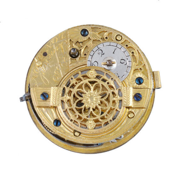 Verge with polychrome enamel dial in silver gilt repousse Circa 1770 Verge with polychrome enamel dial in silver gilt repousse Circa 1770