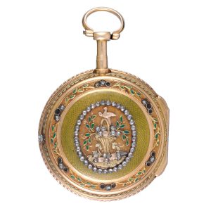 Swiss verge in stone set gold and enamel consular case Circa 1770