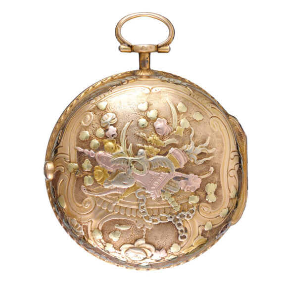French verge with enamel dial in a two colour goldcase Circa 1770 French verge with enamel dial in a two colour goldcase Circa 1770