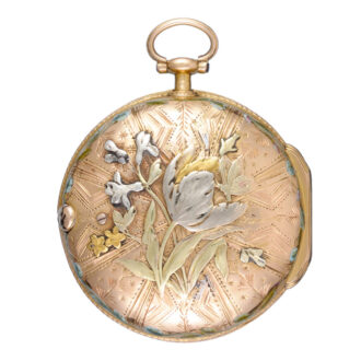 An French verge in an three colour gold and enamel case Circa 1770