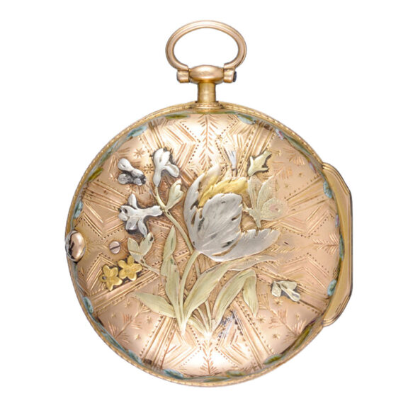 An French verge in an three colour gold and enamel case Circa 1770