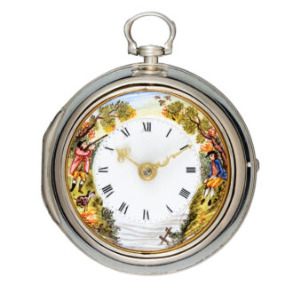 An English silver verge with a rural enamel scene Circa 1770 An English silver verge with a rural enamel scene Circa 1770