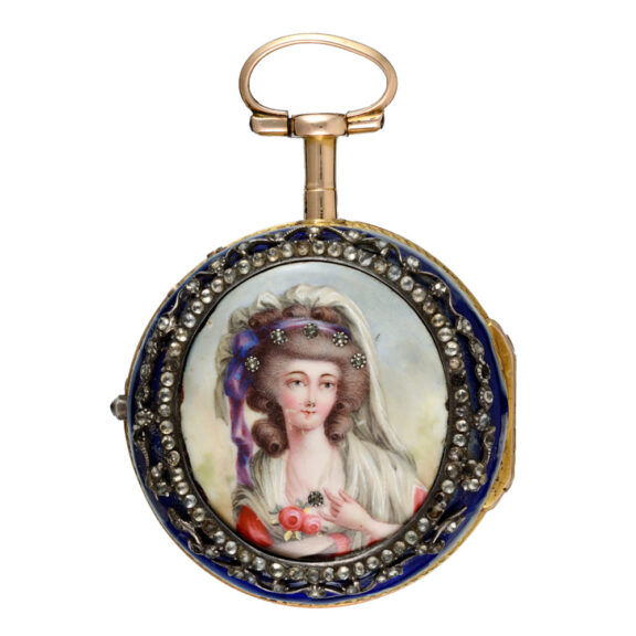 Swiss verge diamante set gold and enamel pair cases circa 1770