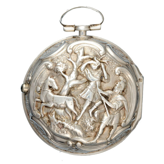 English champleve dial verge watch in silver repousse Circa 1772 English champleve dial verge watch in silver repousse Circa 1772