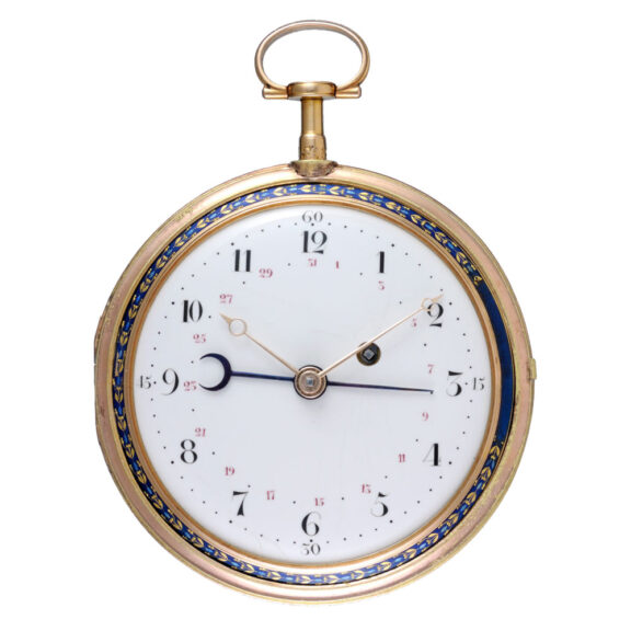 Swiss gold and enamel verge with calendar Circa 1780 Swiss gold and enamel verge with calendar Circa 1780