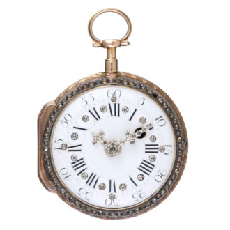 A skeletonised Swiss verge in a stone set gold case circa 1780