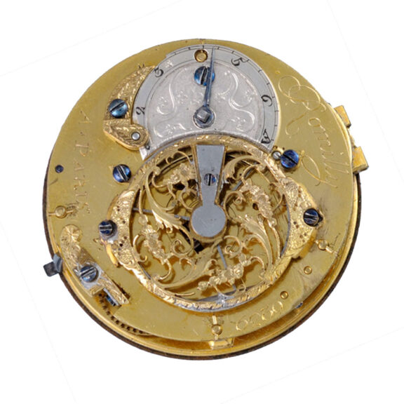 A Swiss verge in a decorative three colour gold case Circa 1780 A Swiss verge in a decorative three colour gold case Circa 1780
