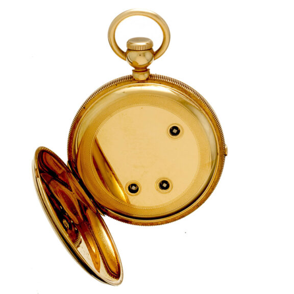 Swiss 18K gold hunting cased lever pocket watch Circa 1886 Swiss 18K gold hunting cased lever pocket watch Circa 1886
