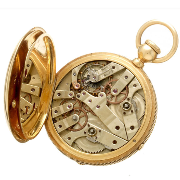 Swiss 18K gold hunting cased lever pocket watch Circa 1886 Swiss 18K gold hunting cased lever pocket watch Circa 1886