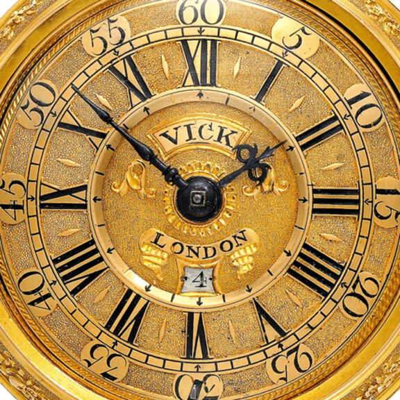 An English fine and rare gold repousse verge watch Circa 1738 An English fine and rare gold repousse verge watch Circa 1738