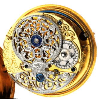 An English fine and rare gold repousse verge watch Circa 1738 An English fine and rare gold repousse verge watch Circa 1738