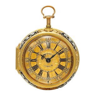 A rare gold English, diamond and garnet-set verge Circa 1730