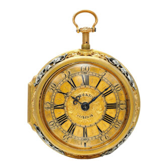 A rare gold English, diamond and garnet-set verge Circa 1730 A rare gold English, diamond and garnet-set verge Circa 1730