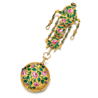 An English quarter repeating verge with chatelaine Circa 1760 An English quarter repeating verge with chatelaine Circa 1760
