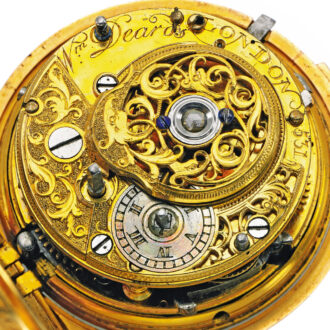 An English quarter repeating verge with chatelaine Circa 1760 An English quarter repeating verge with chatelaine Circa 1760