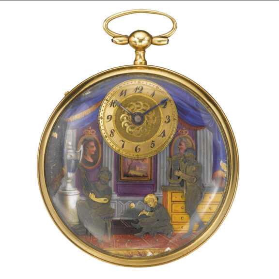 A Swiss gold enamel musical watch with automata Circa 1815
