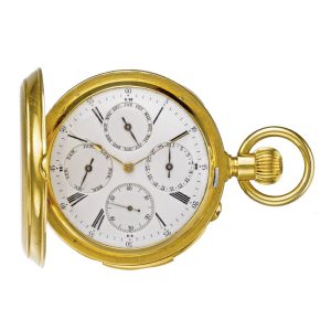 A Swiss gold triple calendar minute repeating watch Circa 1880
