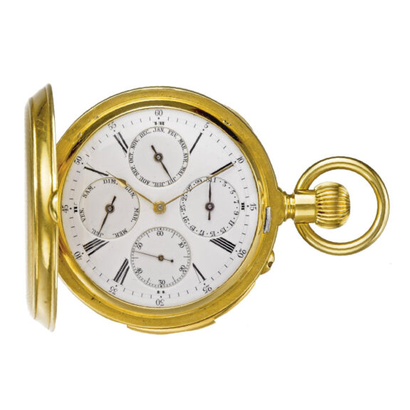A Swiss gold triple calendar minute repeating watch Circa 1880