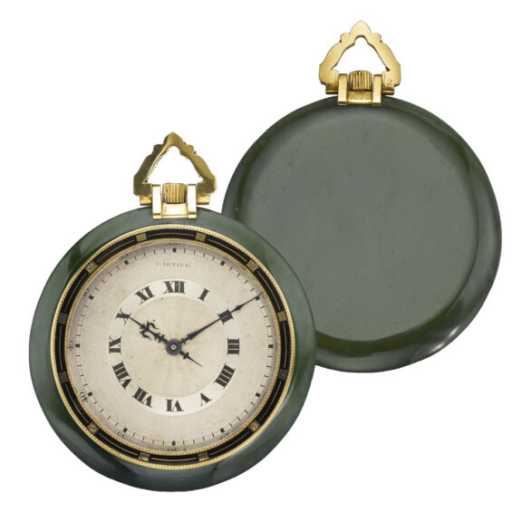 A Swiss gold, nephrite and enamel open faced watch Circa 1925 A Swiss gold, nephrite and enamel open faced watch Circa 1925