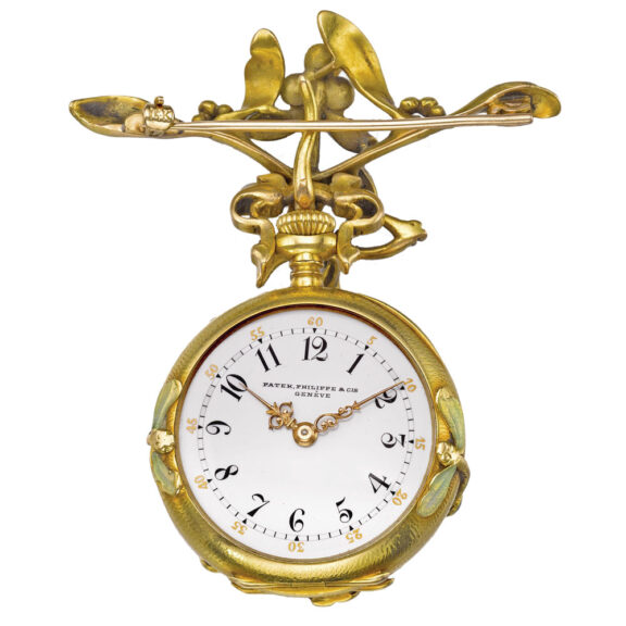 A Swiss lady’s gold enamel pearl-set pendant watch Circa 1901