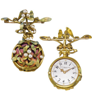A Swiss lady’s gold enamel pearl-set pendant watch Circa 1901