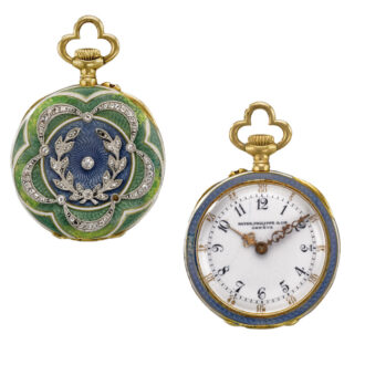 A Swiss lady's gold and enamel diamond-set watch Circa 1909