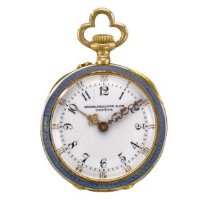 A Swiss lady's gold and enamel diamond-set watch Circa 1909