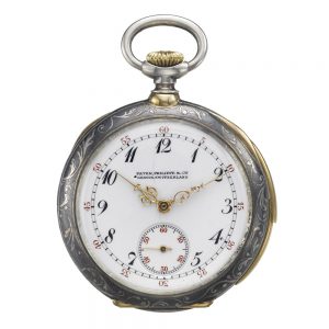 A rare Swiss silver and niello minute repeating watch Circa 1910