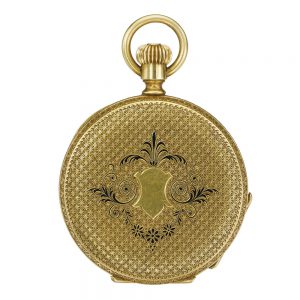 An early Swiss gold and enamel hunting cased watch Circa 1869