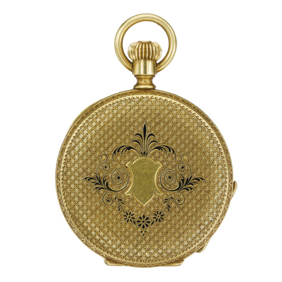 An early Swiss gold and enamel hunting cased watch Circa 1869