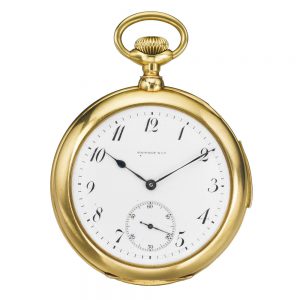 A gold Swiss open faced five minute repeating watch Circa 1898