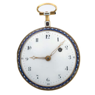 A gold Swiss open faced watch with enamel scene Circa 1780