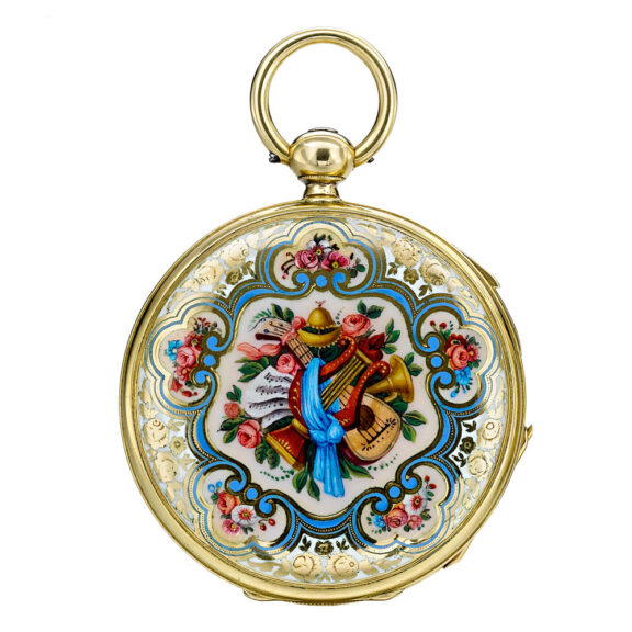 A Swiss gold and enamel quarter repeating watch Circa 1850