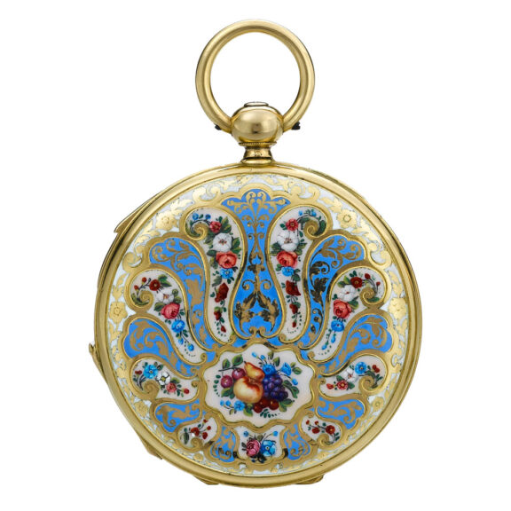 A Swiss gold and enamel quarter repeating watch Circa 1850 A Swiss gold and enamel quarter repeating watch Circa 1850