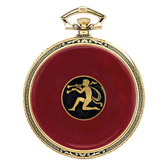 A gold Swiss enamel open faced keyless lever watch Circa 1923