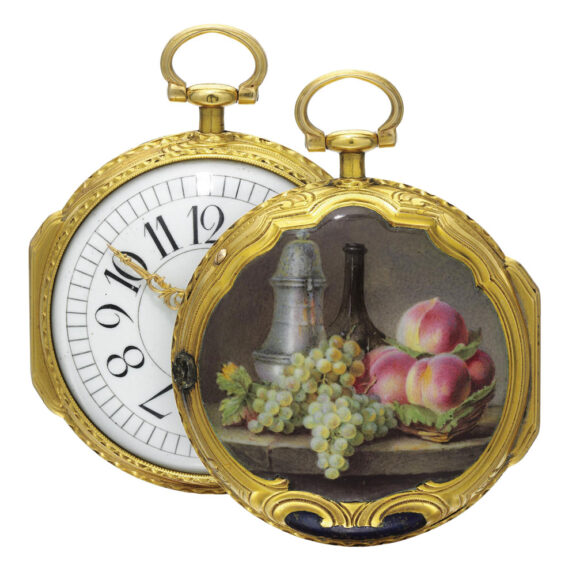 French gold double virgule watch with enamel scene Circa 1775