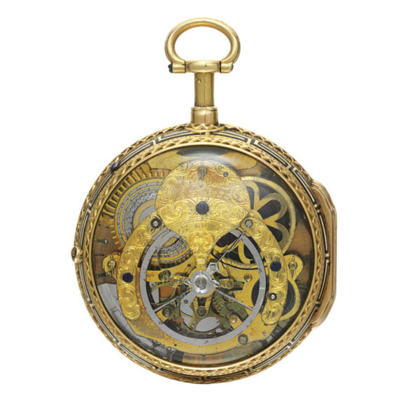 A gold French skeleton quarter repeating á toc watch Circa 1800