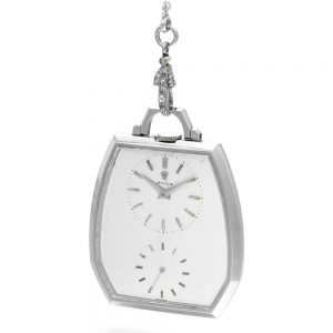 A rare Swiss 18k white gold hexagonal pocket watch Circa 1945