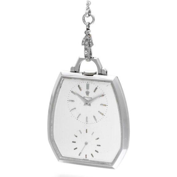 A rare Swiss 18k white gold hexagonal pocket watch Circa 1945