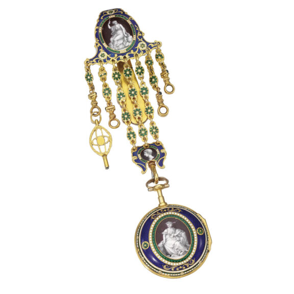 English gold and enamel verge watch with chatelaine Circa 1784 English gold and enamel verge watch with chatelaine Circa 1784