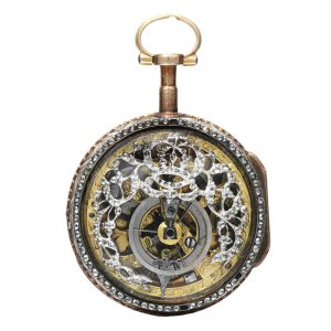 Gold French diamond set skeleton verge watch Circa 1780