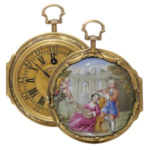 An English gold, enamel and repoussé verge watch Circa 1745