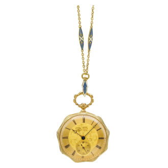 A gold Swiss enamel and pearl-set open-faced watch Circa 1820