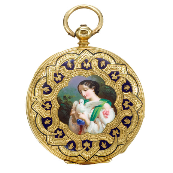 A yellow gold Swiss enamel hunting-cased watch Circa 1850