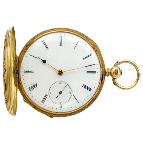 A yellow gold Swiss enamel hunting-cased watch Circa 1850 A yellow gold Swiss enamel hunting-cased watch Circa 1850