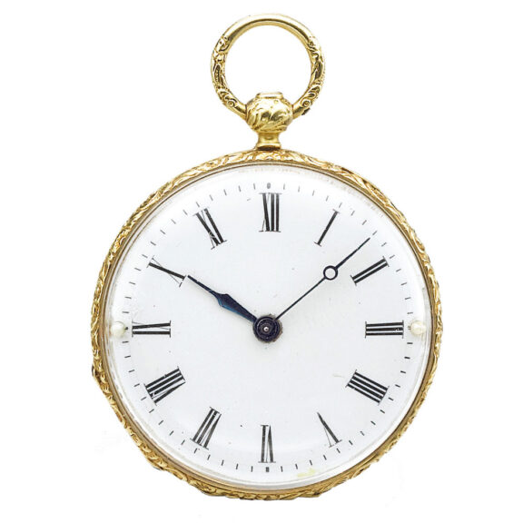 A fine yellow gold Swiss enamel open-faced watch Circa 1820 A fine yellow gold Swiss enamel open-faced watch Circa 1820
