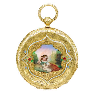 A fine yellow gold Swiss enamel open-faced watch Circa 1820