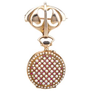 A gold Swiss pearl and gem-set open-faced watch Circa 1880