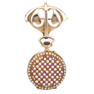 A gold Swiss pearl and gem-set open-faced watch Circa 1880