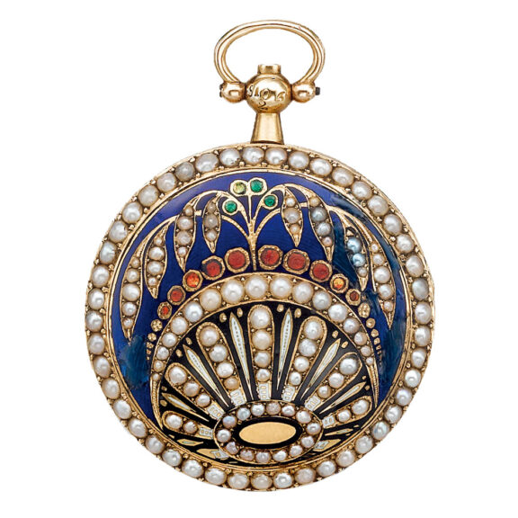 A fine gold French enamel and pearl-set watch Circa 1820 A fine gold French enamel and pearl-set watch Circa 1820